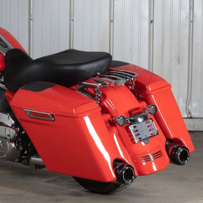 HOGWORKZ® Chrome Detachable Harley-Davidson® Touring Stealth B2 Luggage Rack on performance orange street glide