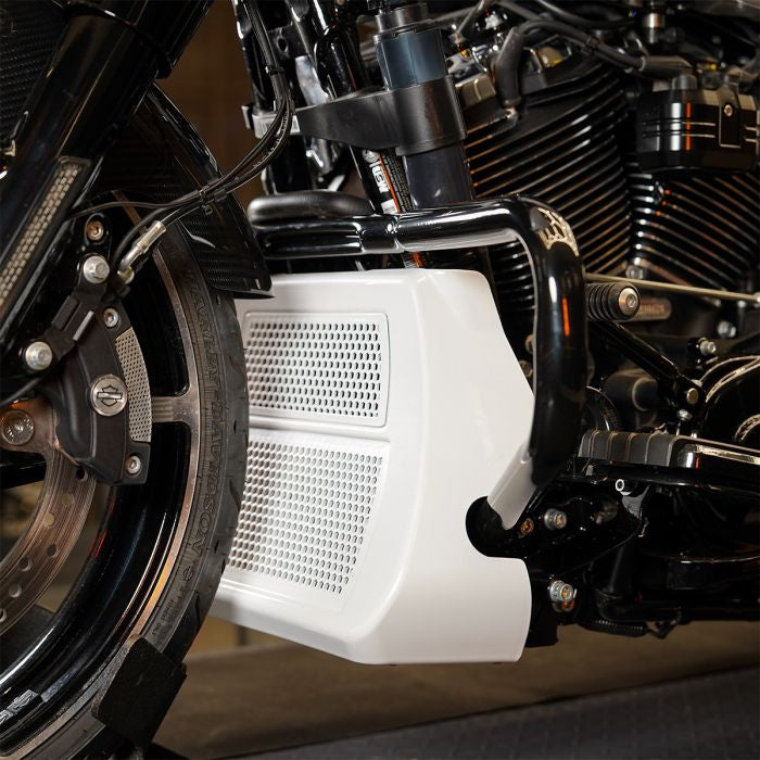 Black Chopped Engine Guard for Harley® Touring  from HOGWORKZ close up