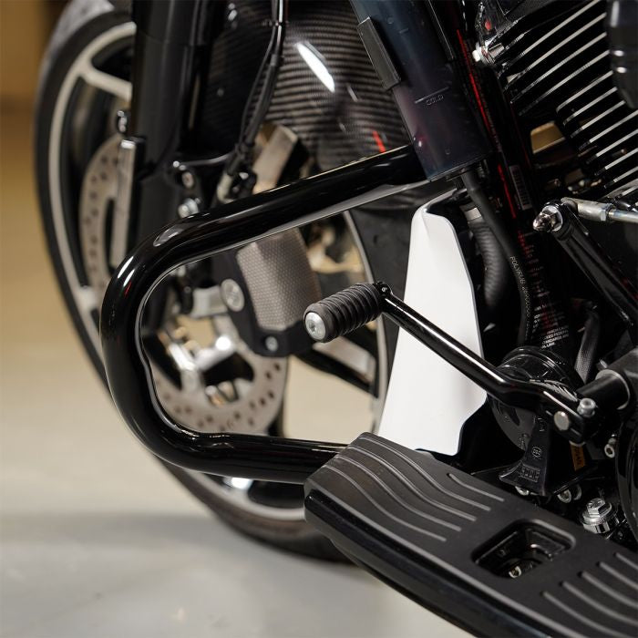 Black Chopped Engine Guard for Harley® Touring  from HOGWORKZ rear view