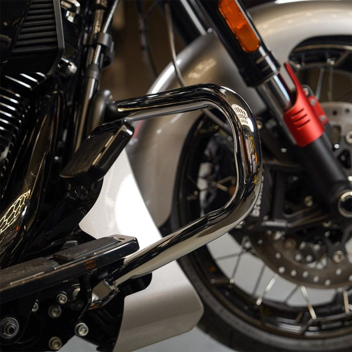 Chrome Chopped Engine Guard for Harley® Touring from HOGWORKZ on bike inside