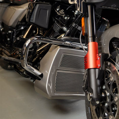 Chrome Chopped Engine Guard for Harley® Touring from HOGWORKZ on bike angle