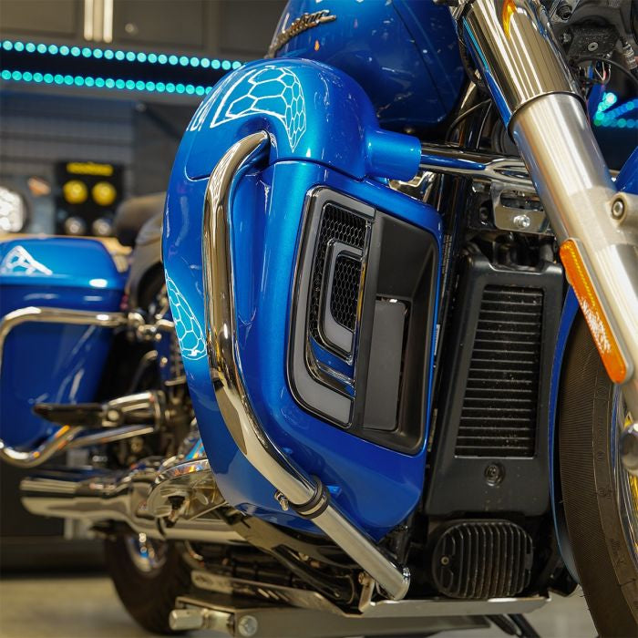 Chrome Lower Vented Fairing Engine Guard for Harley® Softail on bike