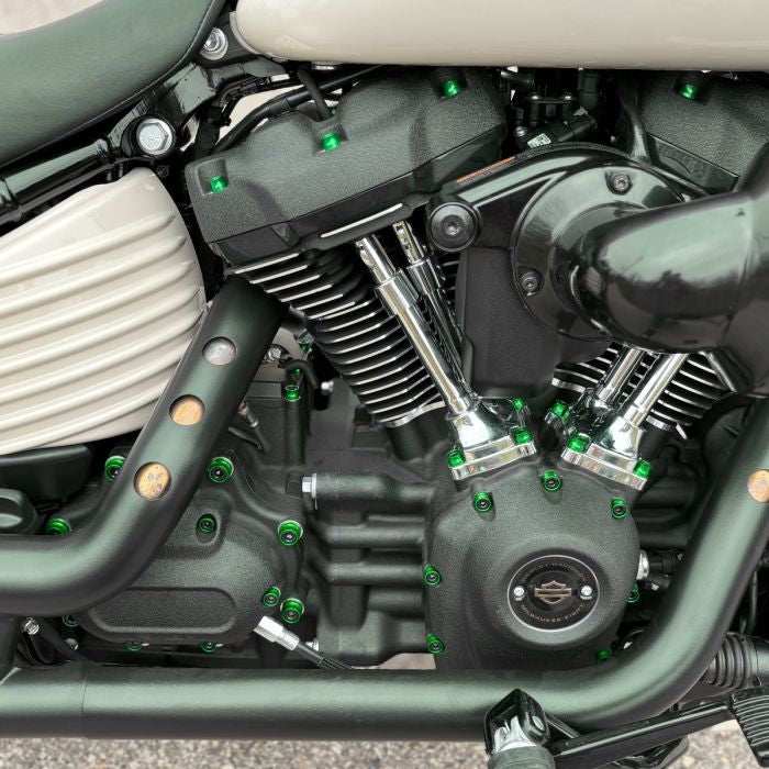 HOGWORKZ® Full green Engine Bolt Kit for M8 Harley® Touring & Softail on bike