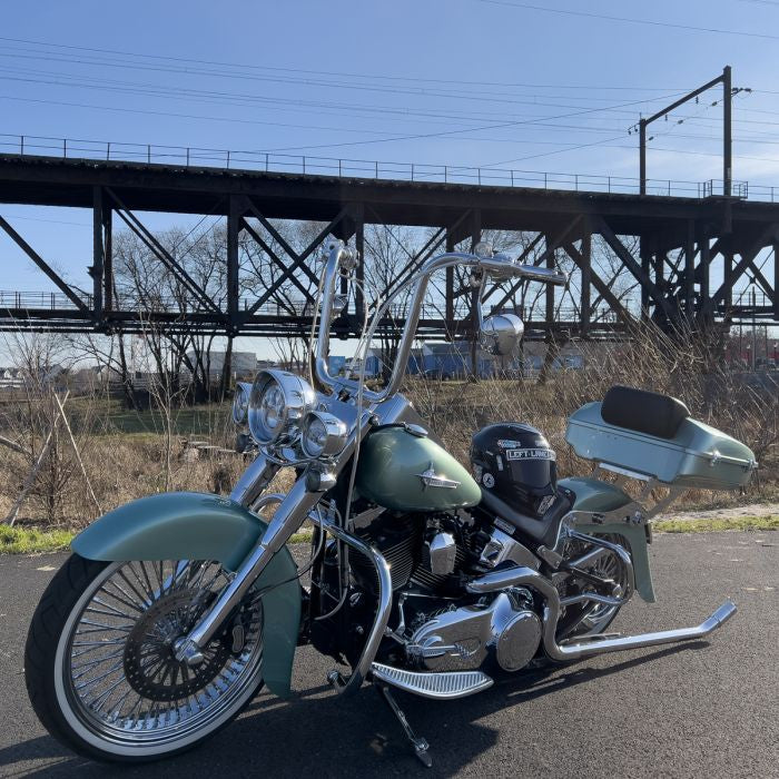 Chrome Two-Up Tour Pack Mount for Harley® Softail Deluxe / Heritage from HOGWORKZ on vicla front