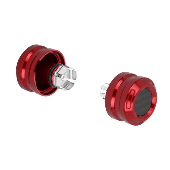 Red Anodized Carbon Inlay Front Axle Covers for Harley® Touring