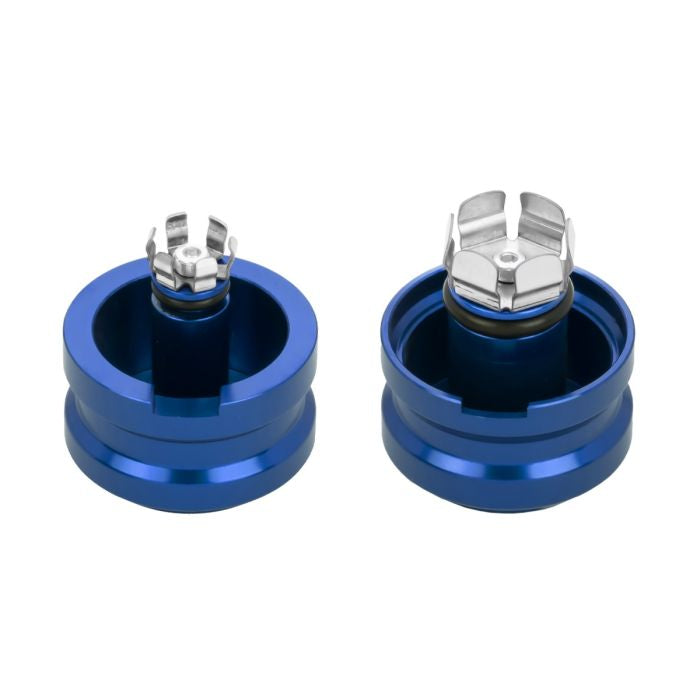 Blue Anodized Carbon Inlay Front Axle Covers for Harley® Touring