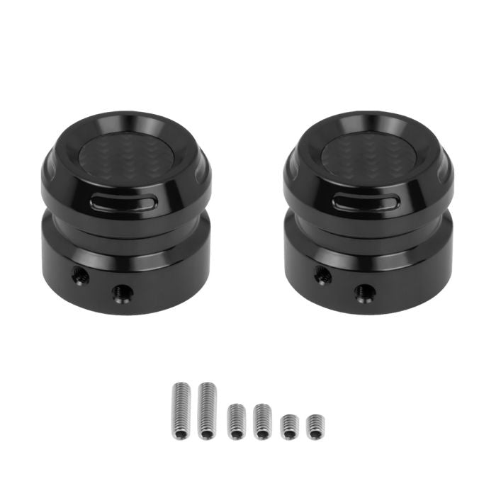 Black Anodized Carbon Inlay Front Axle Covers for Harley® Motorcycles