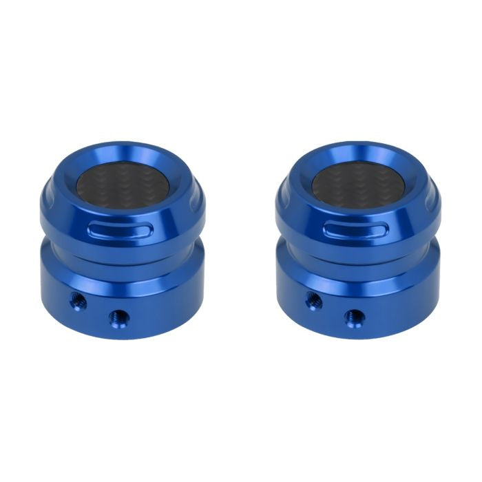 Blue Anodized Carbon Inlay Front Axle Covers for Harley® Motorcycles