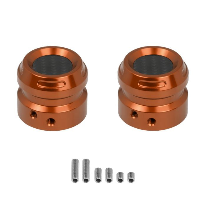 Orange Anodized Carbon Inlay Front Axle Covers for Harley® Motorcycles