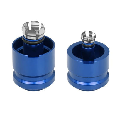 Blue Anodized Front Axle Covers for Harley® Softail w/ Inverted Forks