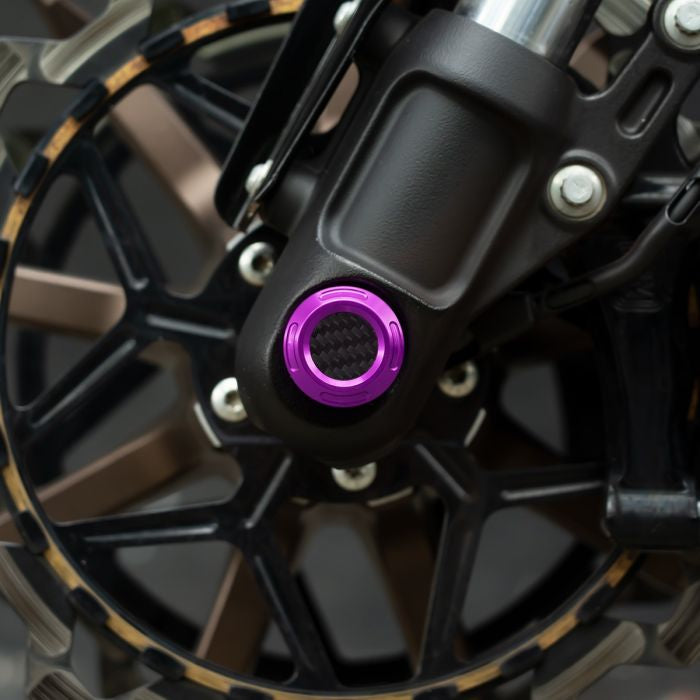 Purple Anodized Front Axle Covers for Harley® Softail w/ Inverted Forks
