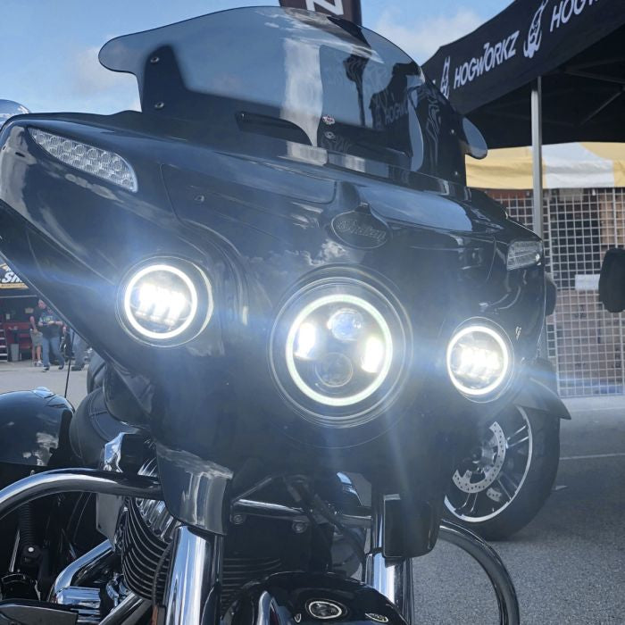 7" LED Black HALOMAKER® Headlight (Daymaker Replacement) with Auxiliary Passing Lamps for Indian Motorcycles