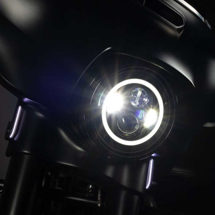 Harley 7" LED Black HALOMAKER® Headlight with Auxiliary Passing Lamps from HOGWORKZ black street glide