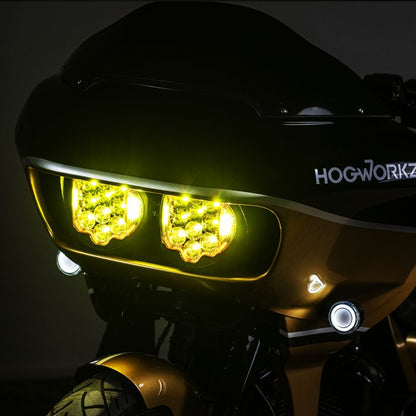 Harley® Road Glide Goldtooth™ Performance LED Headlight from HOGWORKZ on bike