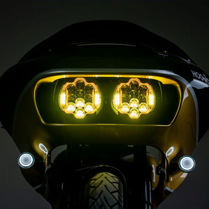 Harley® Road Glide Goldtooth™ Performance LED Headlight from HOGWORKZ light up