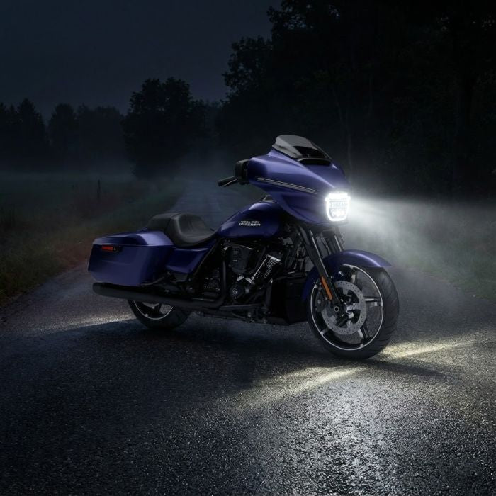 HOGWORKZ® Chrome HALOMAKER™ LED Headlight for Harley® Street Glide with light on