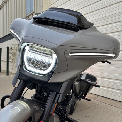 HOGWORKZ® Chrome HALOMAKER™ LED Headlight for Harley® Street Glide on gray bike