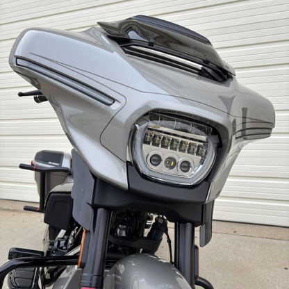 HOGWORKZ® Chrome HALOMAKER™ LED Headlight for Harley® Street Glide on gray harley