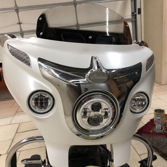 Indian® LED Headlight in chrome on bike