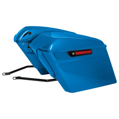 Daytona Blue Pearl Harley® Softail Stretched Saddlebag Conversion Kit w/ Black Hardware for '84-'17