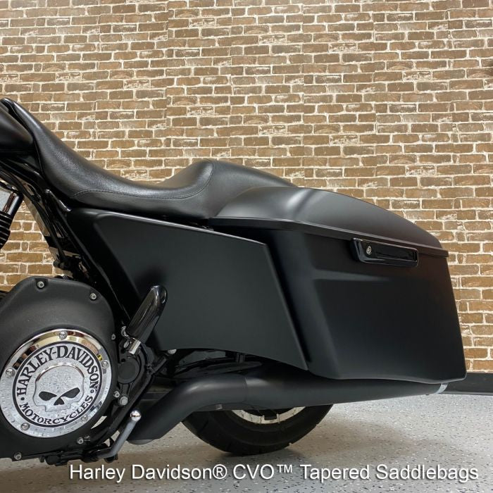 Color Match CVO™ Style Stretched Side Covers for Harley® Touring from hogworkz  on denim black Harley