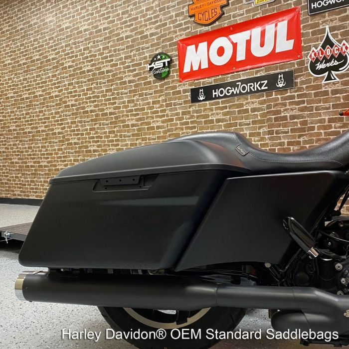 Color Match CVO™ Style Stretched Side Covers for Harley® Touring from hogworkz  on denim black Harley