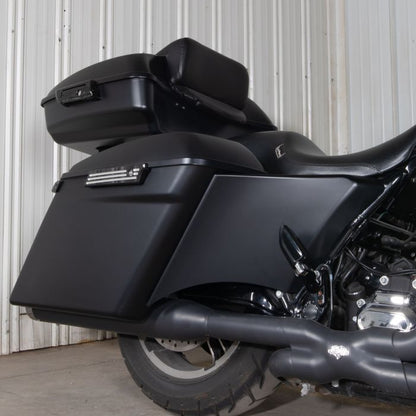 Color Match Scoop Daddy™ Stretched Side Covers for Harley® Touring from HOGWORKZ on denim black street glide