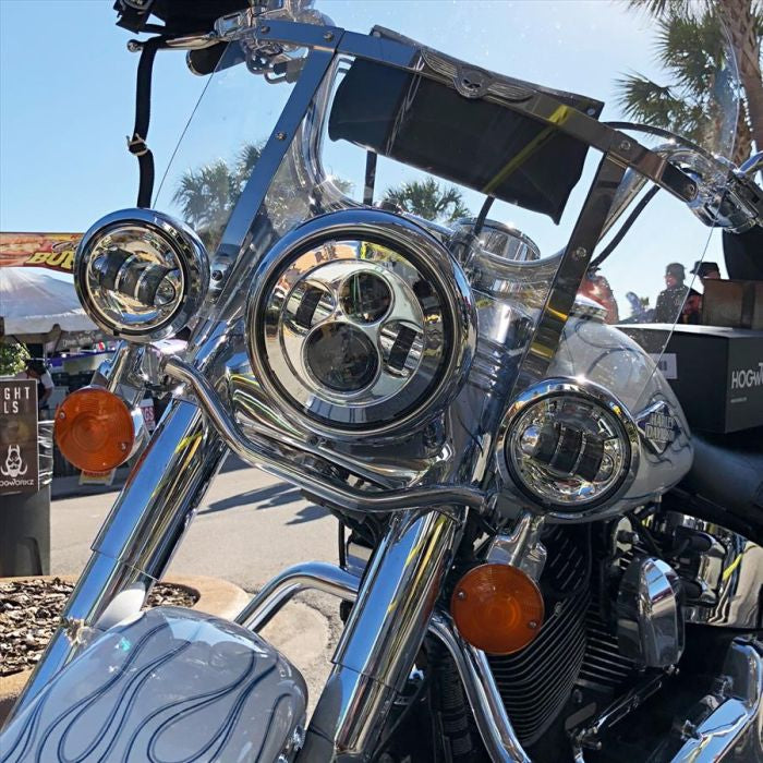 7" LED Chrome HALOMAKER® Headlight with Auxiliary Passing Lamps for Harley® Softail