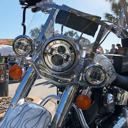 7" LED Chrome HALOMAKER® Headlight with Auxiliary Passing Lamps for Harley® Softail