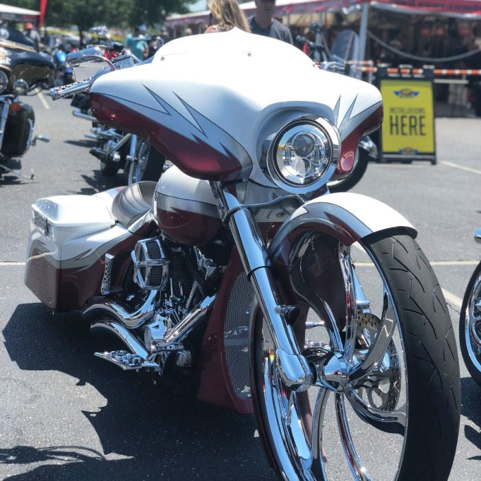 Harley® 7" LED Chrome Headlight from HOGWORKZ® on big wheel bagger