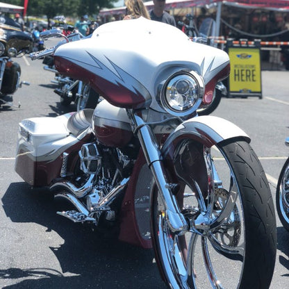 Harley® 7" LED Chrome Headlight from HOGWORKZ® on big wheel bagger