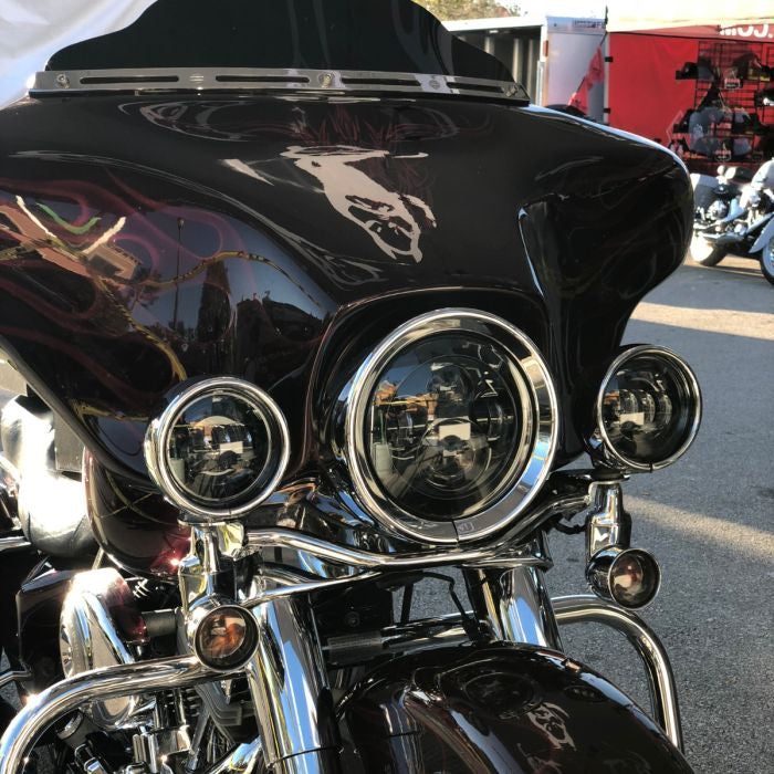 Harley® 7" LED Blackout Headlight with Auxiliary Passing Lamps from HOGWORKZ® on electra glide