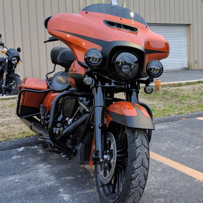 Harley® 7" LED Blackout Headlight with Auxiliary Passing Lamps from HOGWORKZ® on street glide