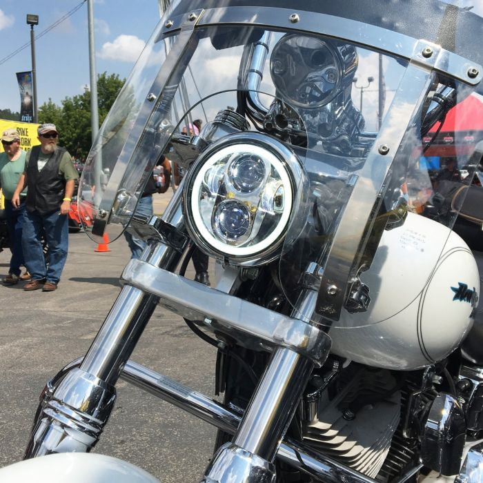 Harley® 5 3/4" Chrome LED HALOMAKER® Headlight from HOGWORKZ® on bike