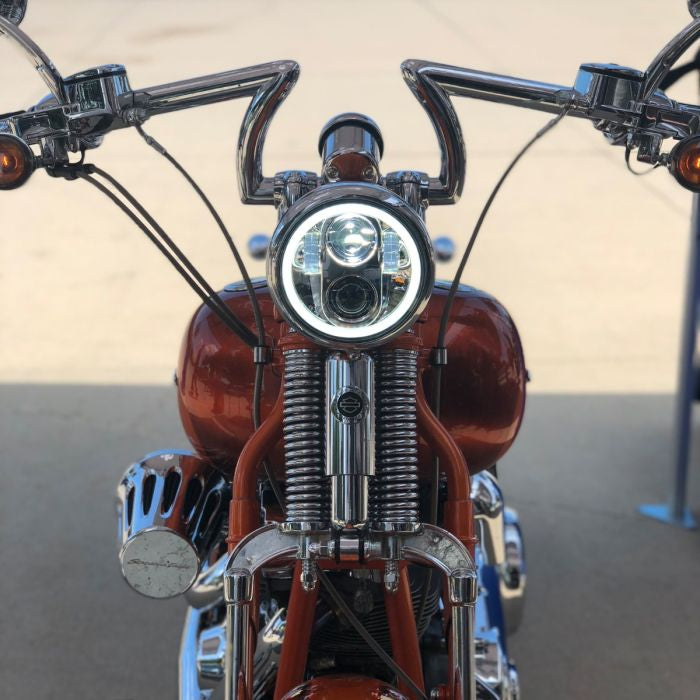 Harley® 5 3/4" Chrome LED HALOMAKER® Headlight from HOGWORKZ® on motorcycle