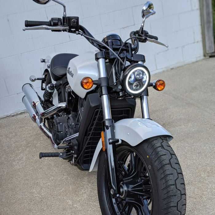 Harley® 5 3/4" Black HALOMAKER® LED Headlight from HOGWORKZ® on motorcycle on indian
