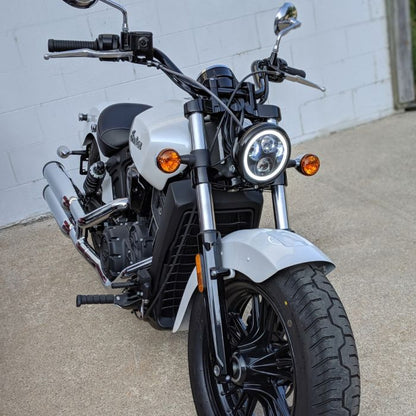 Harley® 5 3/4" Black HALOMAKER® LED Headlight from HOGWORKZ® on motorcycle on indian