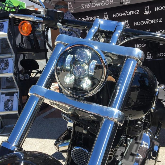 Harley® 5 3/4" Blackout LED V2™ Headlight from HOGWORKZ® lit up