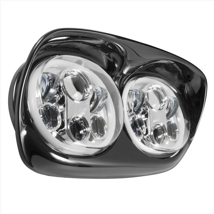 Harley® Road Glide '98-'13 Dual LED Chrome HALOMAKER® Headlight from HOGWORKZ® angle