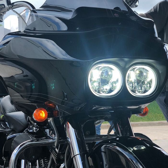 Harley® Road Glide '98-'13 Dual LED Chrome HALOMAKER® Headlight from HOGWORKZ® on shark