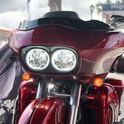 Harley® Road Glide '98-'13 Dual LED Chrome HALOMAKER® Headlight from HOGWORKZ® lit up