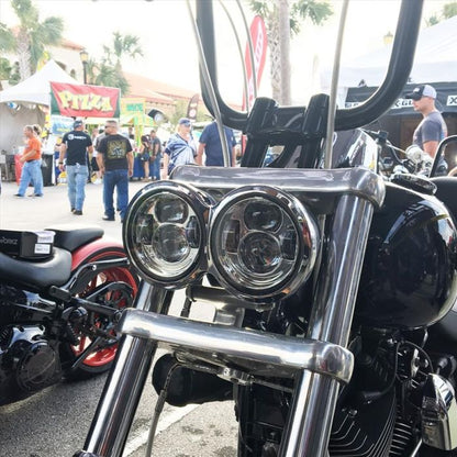 Harley Dyna Fat Bob 4.65" LED Chrome Headlight from HOGWORKZ on motorcycle