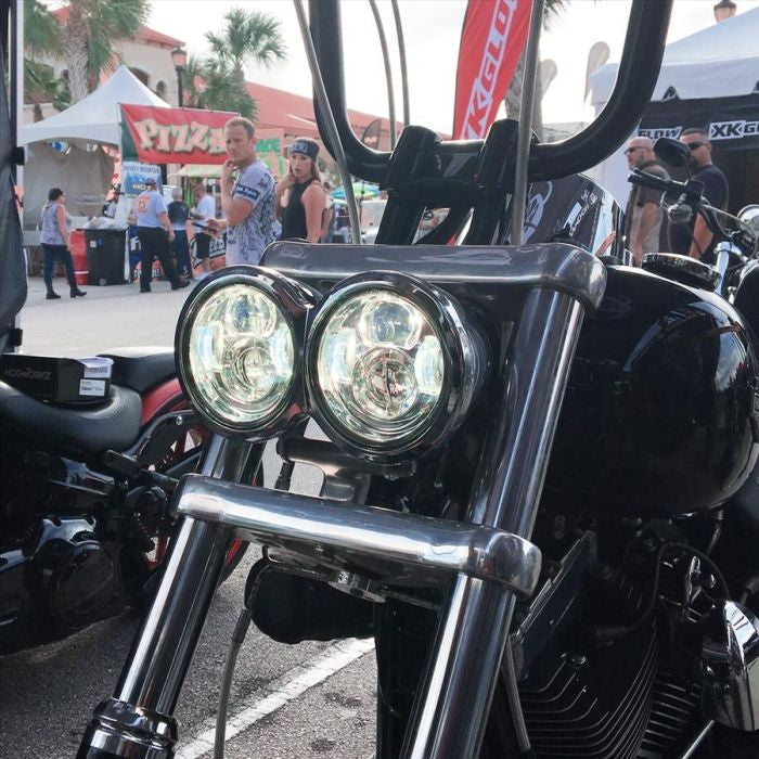 Harley Dyna Fat Bob 4.65" LED Chrome Headlight on motorcycle