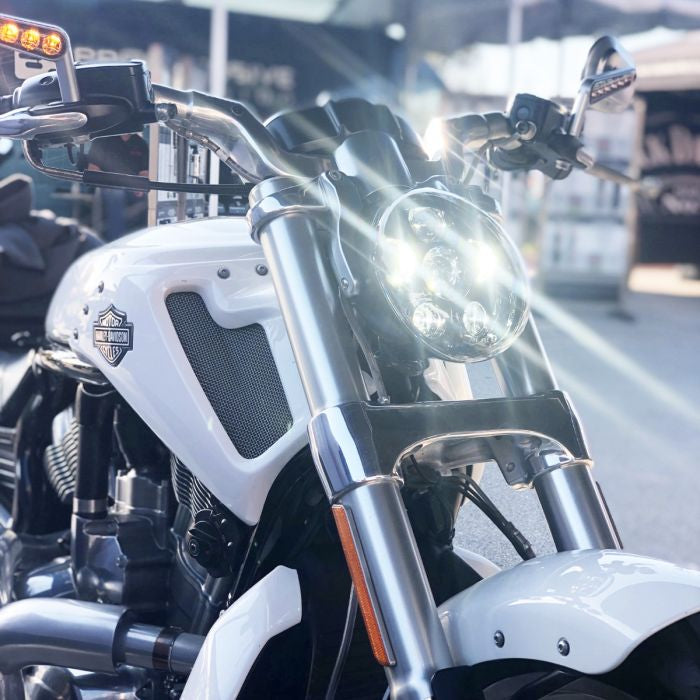 Harley V-Rod '02-'17 Blackout LED Headlight from HOGWORKZ on bike