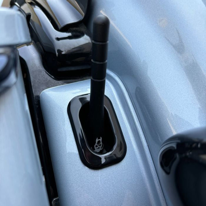Gloss Black Antenna Hole Covers / Fillers for Harley® Touring Open / Blocked from HOGWORKZ close up