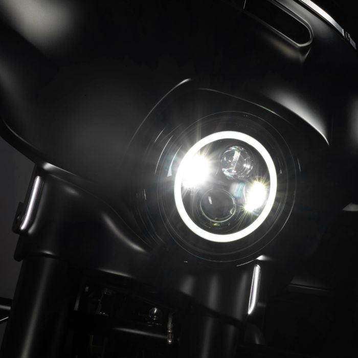 Harley-Davidson® Street Glide Touring LED Billet Fork DRL Turn Signals from HOGWORKZ close up street glide