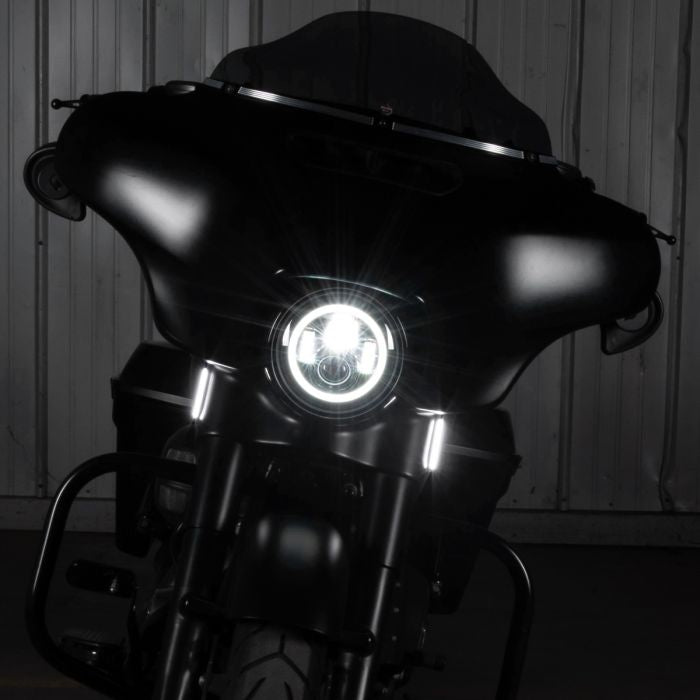 Harley-Davidson® Street Glide Touring LED Billet Fork DRL Turn Signals from HOGWORKZ on denim black street glide