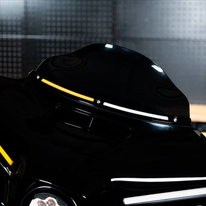 HOGWORKZ® Black Lumipro LED Windshield Trim for Harley® Touring amber light