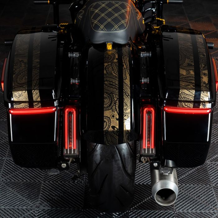 Slimz™ LED Saddlebag Lights for HOGWORKZ® Hardline Chopped Saddlebags with Smoked Lens on harley