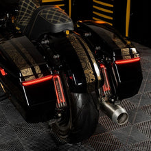 Slimz™ LED Saddlebag Lights for HOGWORKZ® Hardline Chopped Saddlebags with Red Lens on bike